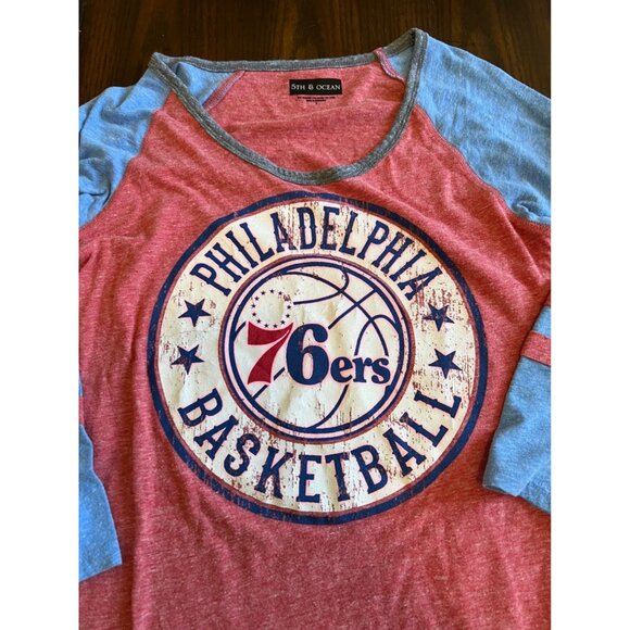 5th & Ocean Philadelphia 76ers NBA Basketball 3/4 Sleeve Top Size Small - Picture 2 of 7
